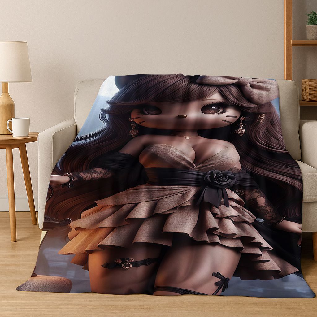 3D Sexy Hello Kitty Cat Girls Cartoon Flannel Blanket,Warm and Cozy Soft Throw Blanket for Home Bedroom Bed Sofa Picnic Cover