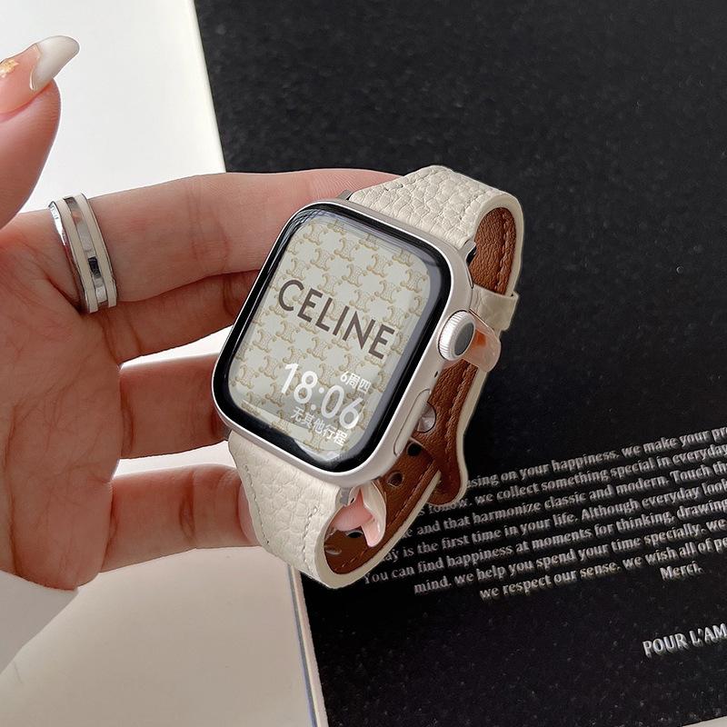 Suitable For Applewatch Apple Watch S9 Lychee Pattern Strap Iwatch9876 Generation Se Leather Strap Women