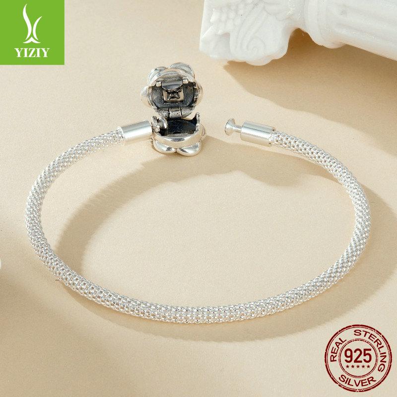 Rose Diy Basic Bracelet, Exquisite Versatile Flower S925 Sterling Silver Snake Bone Chain Bracelet