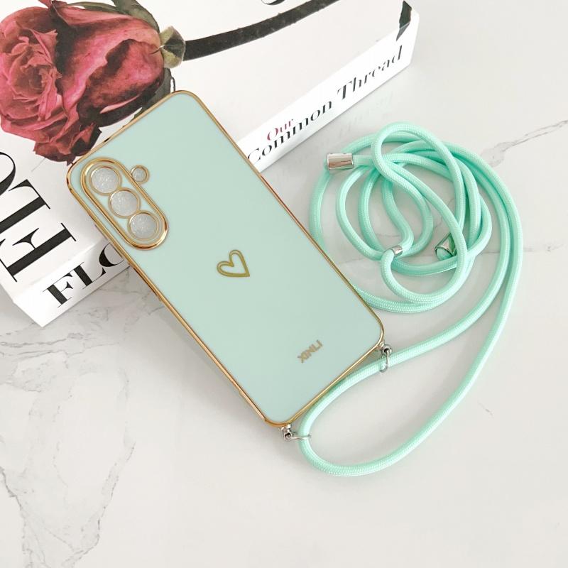 

Crossbody Lanyard Case For OPPO Realme 14 Pro Plus C71 C75 Reno 13 13F 12 12F 11F Plating Love Camera Protect Shockproof Cover Find X8&Case & Strap