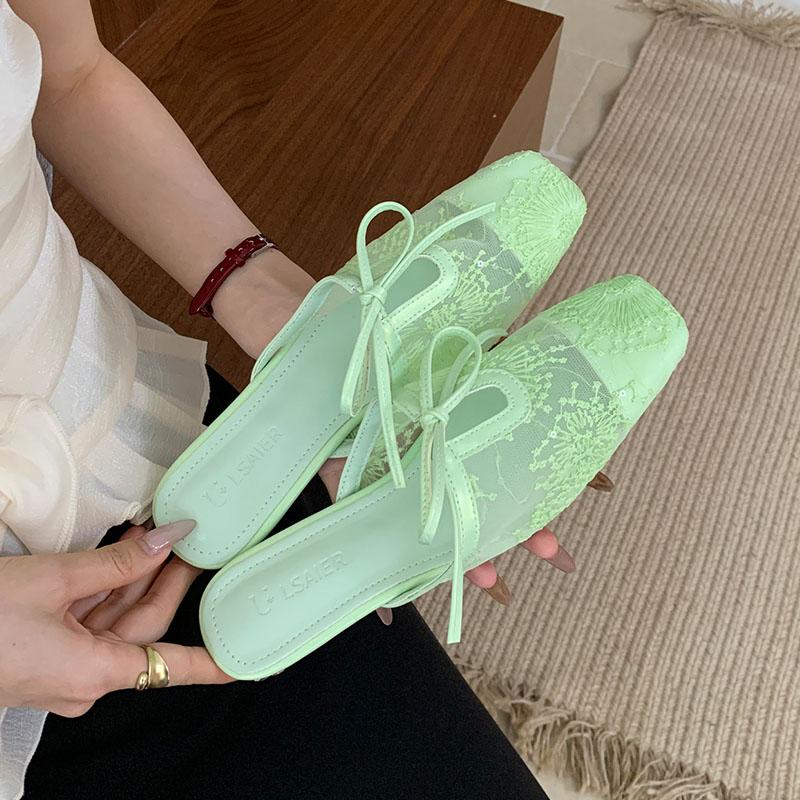 Fashion Luxury Fashion Mesh Ladies Flats Slippers Butterfly-Knot Women Flats Slippers Mules Shoes Female Slides Sandals