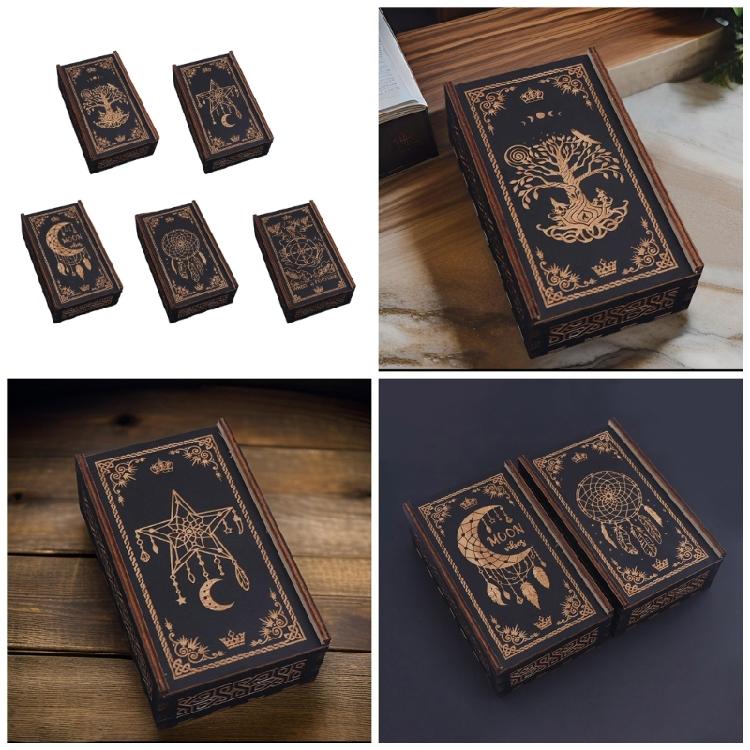Wood Push Pull Tarots Card Storage Box Portable Card Container Astrology Trinkets Box Divination Card Storage Case