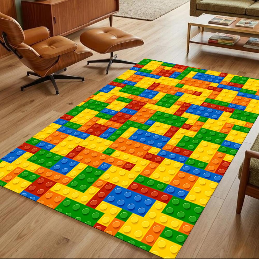 Colorful Building Blocks Pattern Non-Slip Home Carpet Design for Office Decor Living Room Bedroom Gift