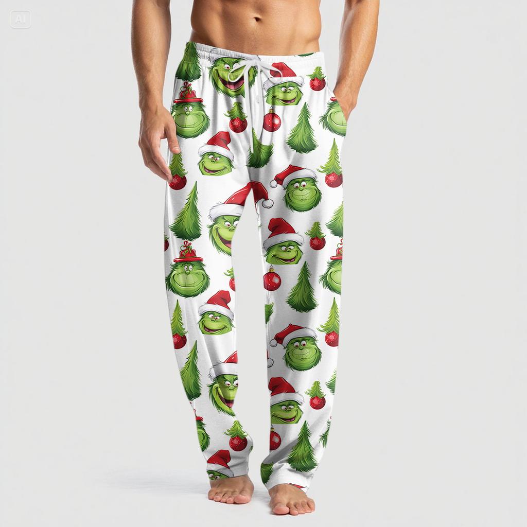 Men's Knitted Fashion Print Pocket Casual Pants Pajama Pants