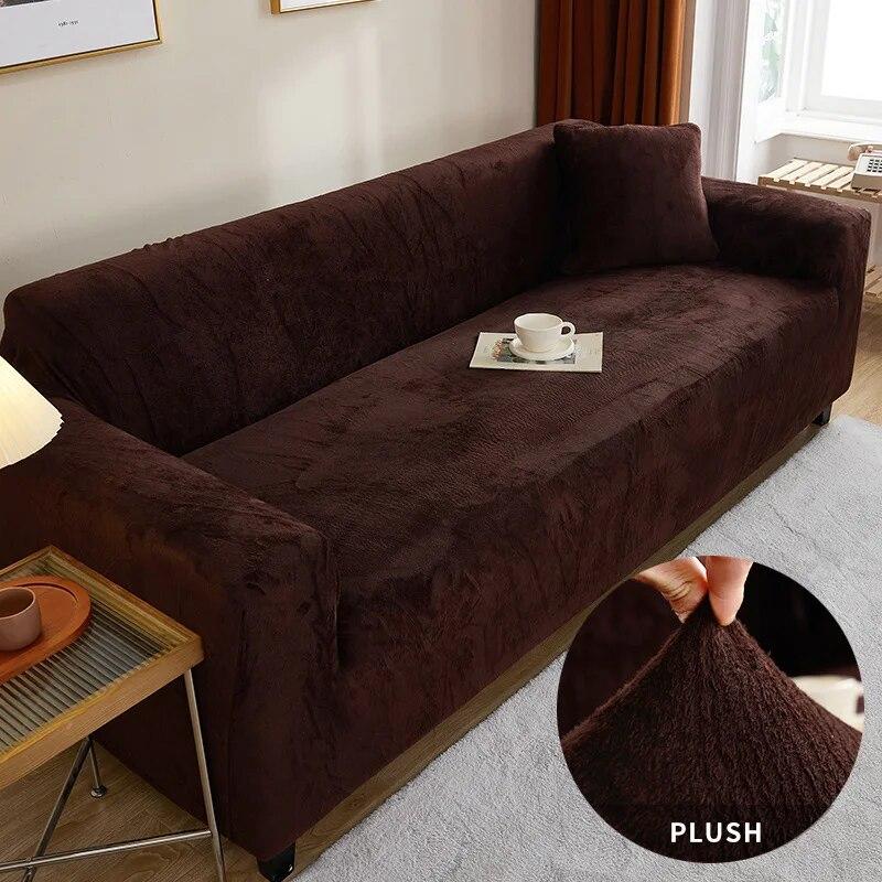 Thickened Plush Sofa Cover For Living Room Solid Color Elastic Sofa Slipcovers Tight Wrap All Inclusive Non Slip Sofa Towel