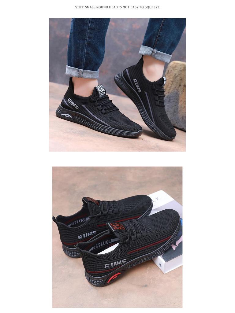 Men's Breathable Fly-knit Flat Shoes - Non-slip, Casual Sneakers for Spring & Autumn, Ideal for Middle-aged & Elderly