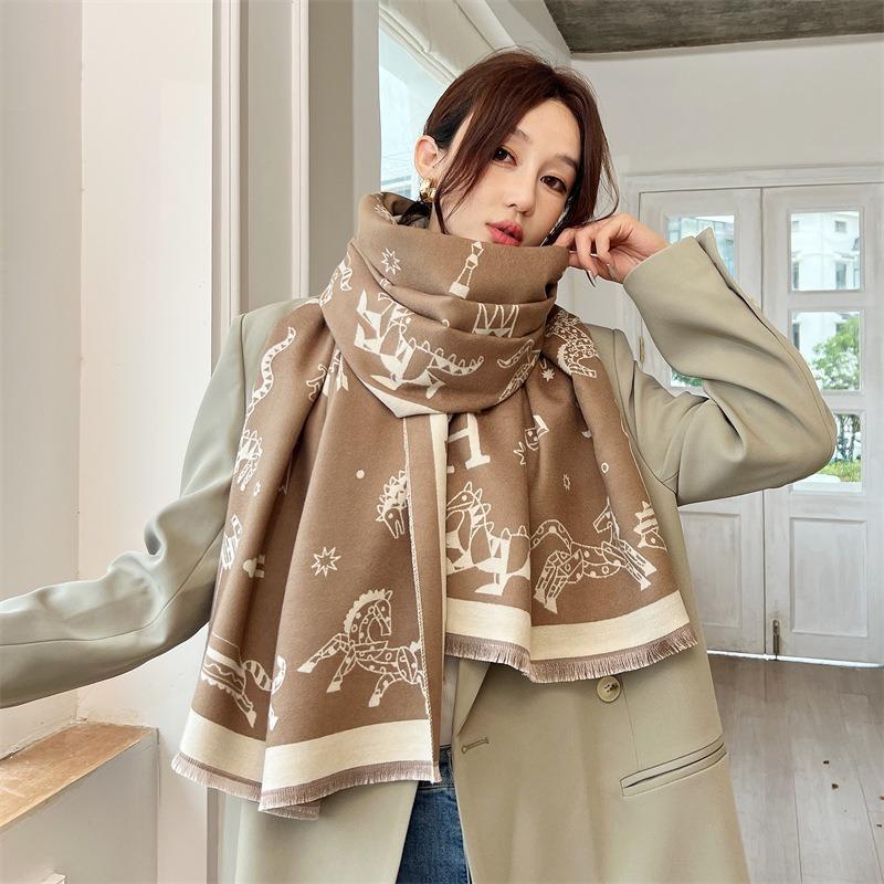 Imitation Cashmere Letter Carriage Scarf Women's High-end Double-sided Scarf Thickened Warm Shawl Versatile Scarf