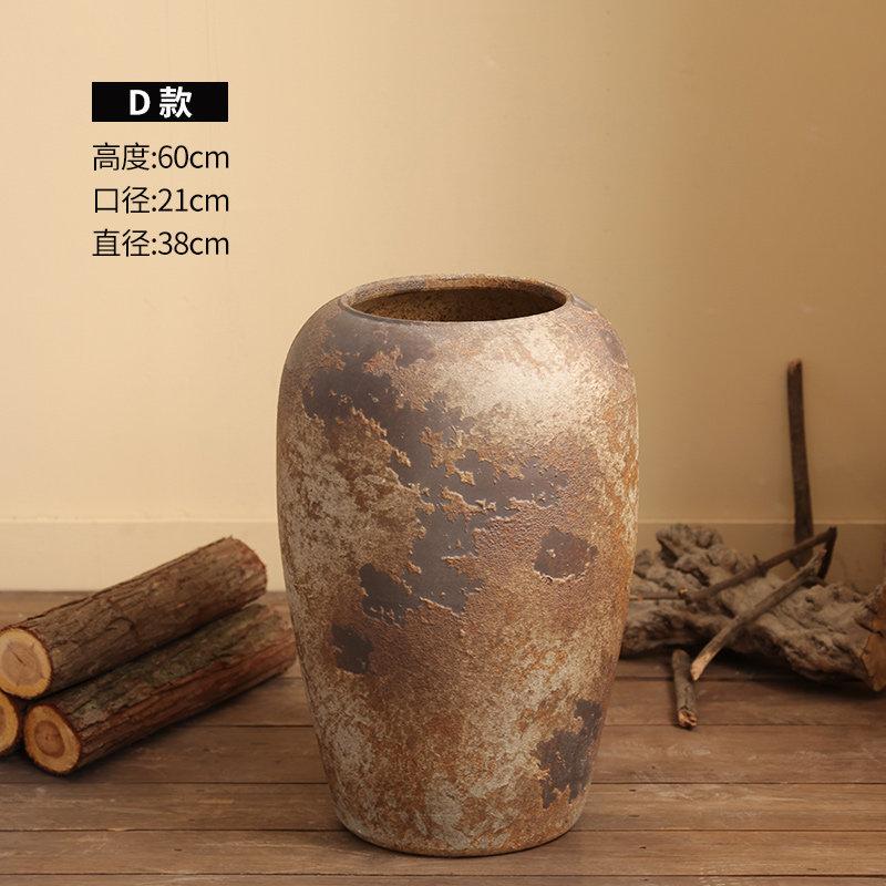 Wabi-Sabi Retro Keramik Bodenvase - Zen Gealterter Terrakotta Topf für Trockenblumen, Rustikales Haus Wohnzimmer Dekor