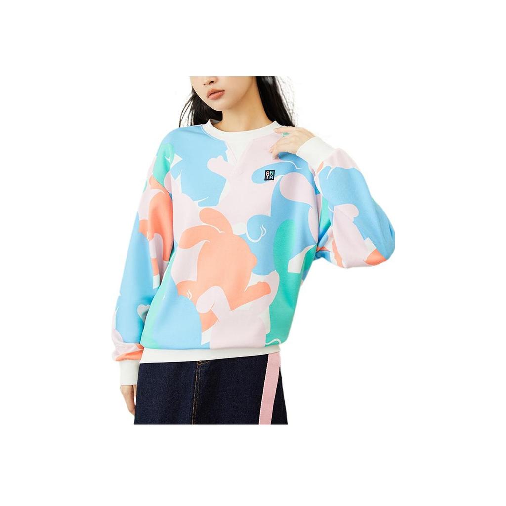 Anta All Over Print Logo Round Neck Long Sleeve Sweatshirt Women Sweatshirt Paper-White 162248718N-1