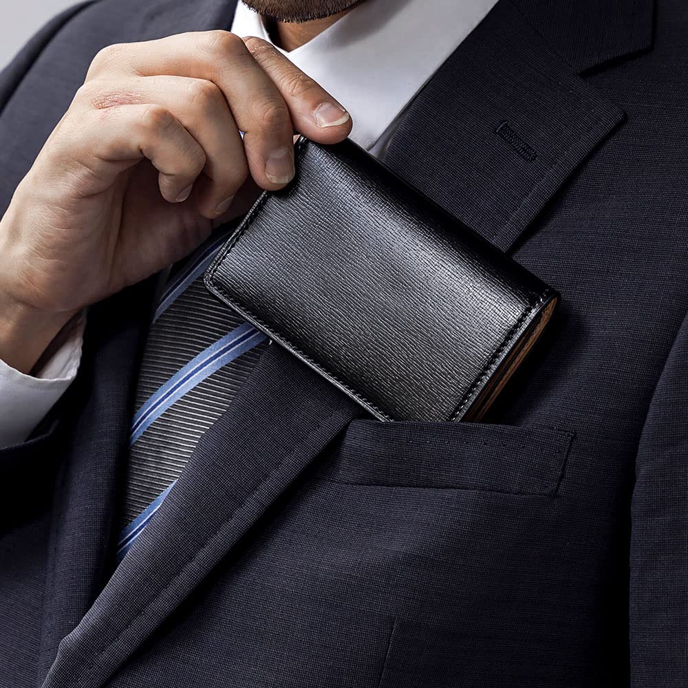 Business Card Holder Cordovan Genuine Leather Cowhide Leather Card Case for Men and Women Black [Flying Horse] (11. (Grain))