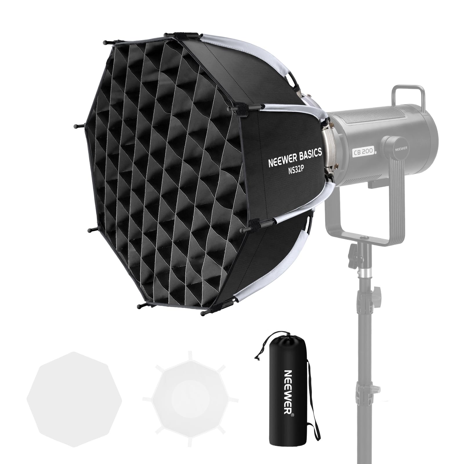 Neewer Basics NS32P Softbox Octogonal de 45cm cu Montură Rapidă Bowens și Difuzor pentru Studio Video și Iluminare Continuă cu Flash Strobe negru