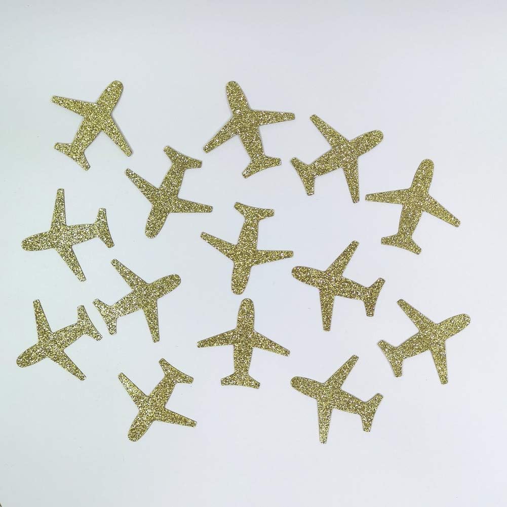 100 Counts Gold Glitter Airplane Table Scatter/Paper Confetti Decorations for Baby Shower Birthday Party