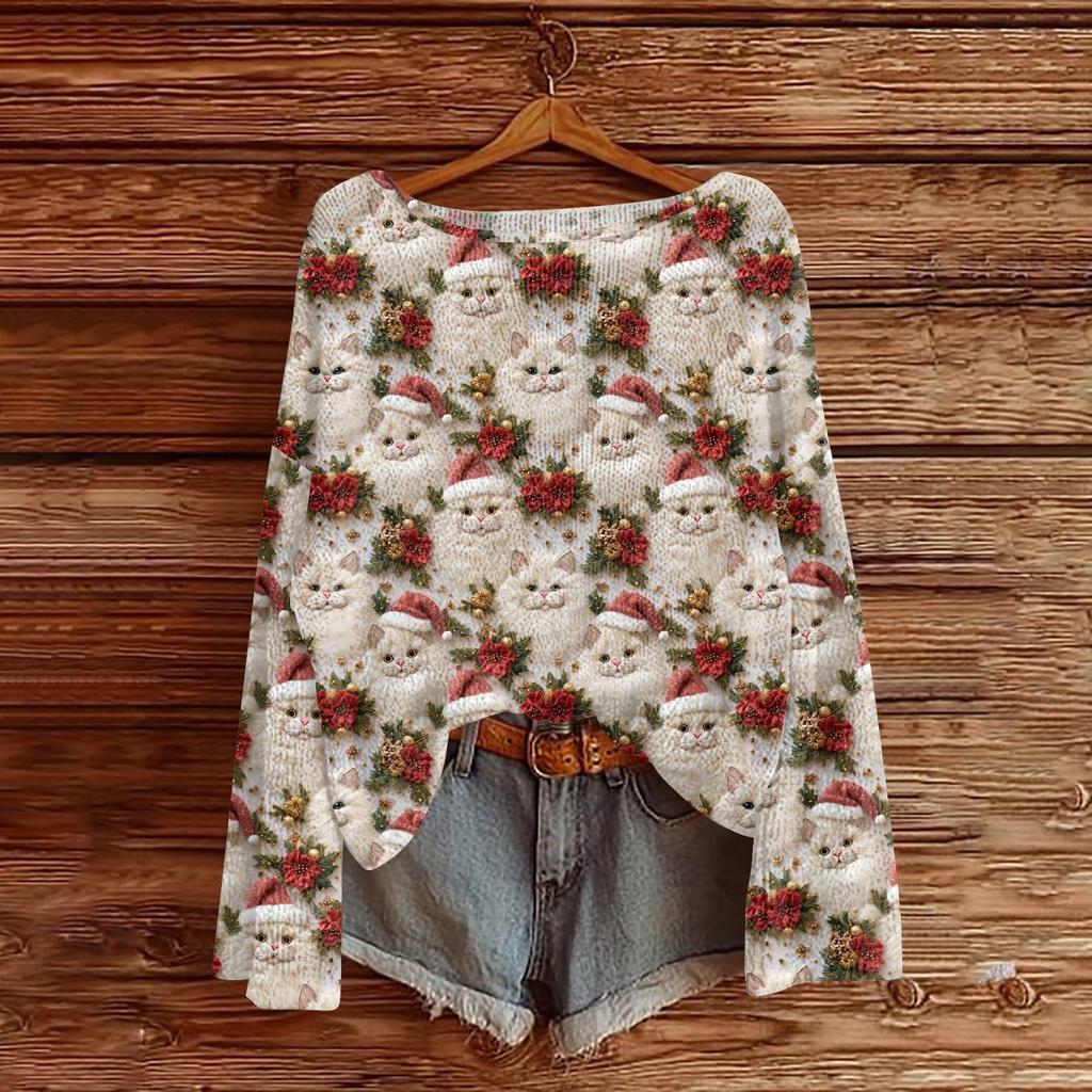 Julegensere for kvinner Strikkegenser Søt skjorte Høst Rund hals Genser Topper