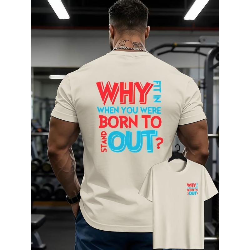 

European Size Men s Double-Sided Front & Back T-Shirt with WHY FIT IN Print - Breathable Short Sleeve Round Neck Casual Top 4XL білий