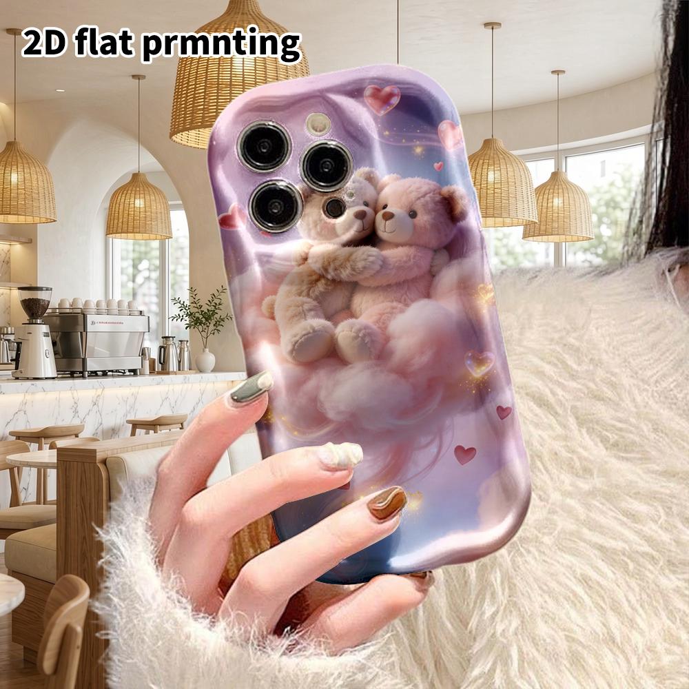 Phone Case: 2D Flat Design Suitable for iPhone 18 17 16 15 14 13 Pro Protective Case, Couple Style, Hugging Double Bears, Christmas and Halloween Gift