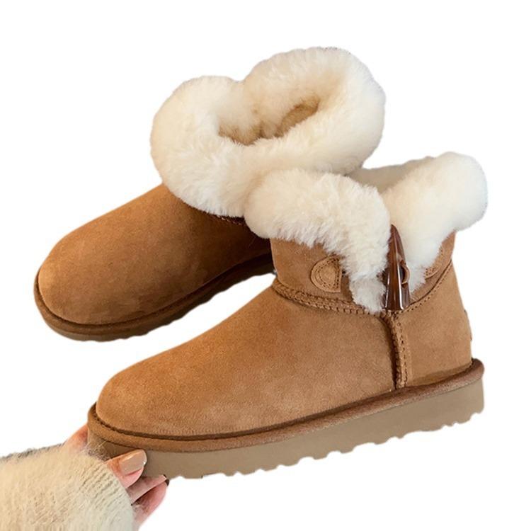 Snow Boots Women's 2025 New Winter Integrated High-heeled Horn Buckle Short Boots Cotton Shoes Non-slip Warm Thickened