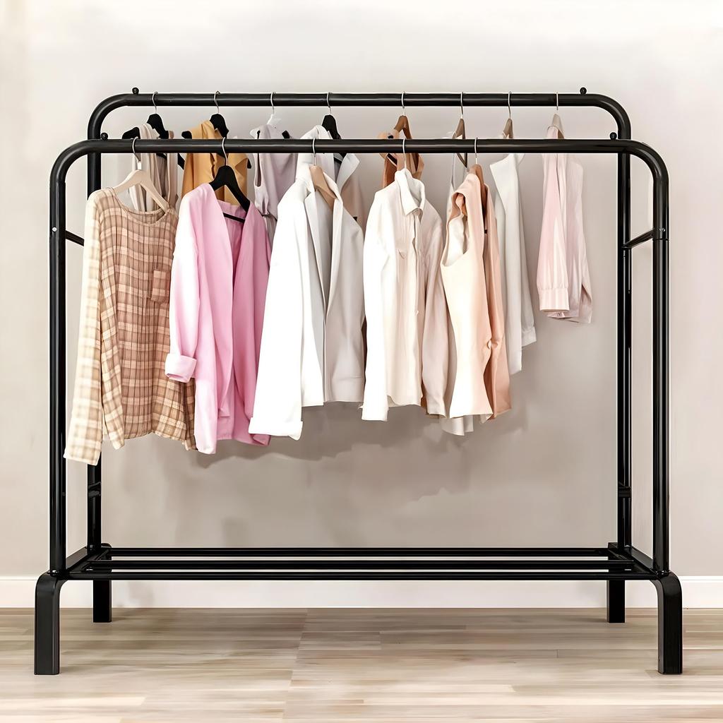 SEVERNO ROCKY II Freestanding Double-Rail Metal Clothes Rack with Shelf (110x55x147 cm)