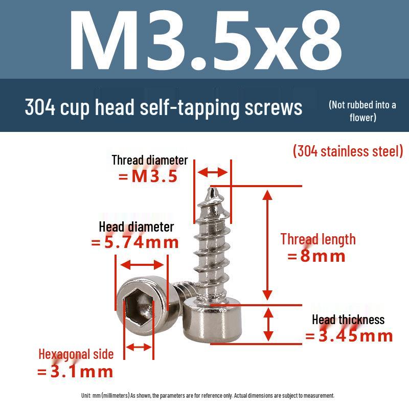 304 Pan Head Self-Tapping Coarse Thread Screw M1.7-M6 with Hex Socket
