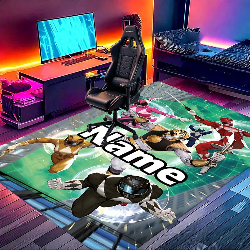 Custom Name Personalized Mighty Morphin Power Rangers Print Carpet, Versatile Home Decor Rug, for Playroom, Apartment, Balcony, Entryway, Hallway Gift