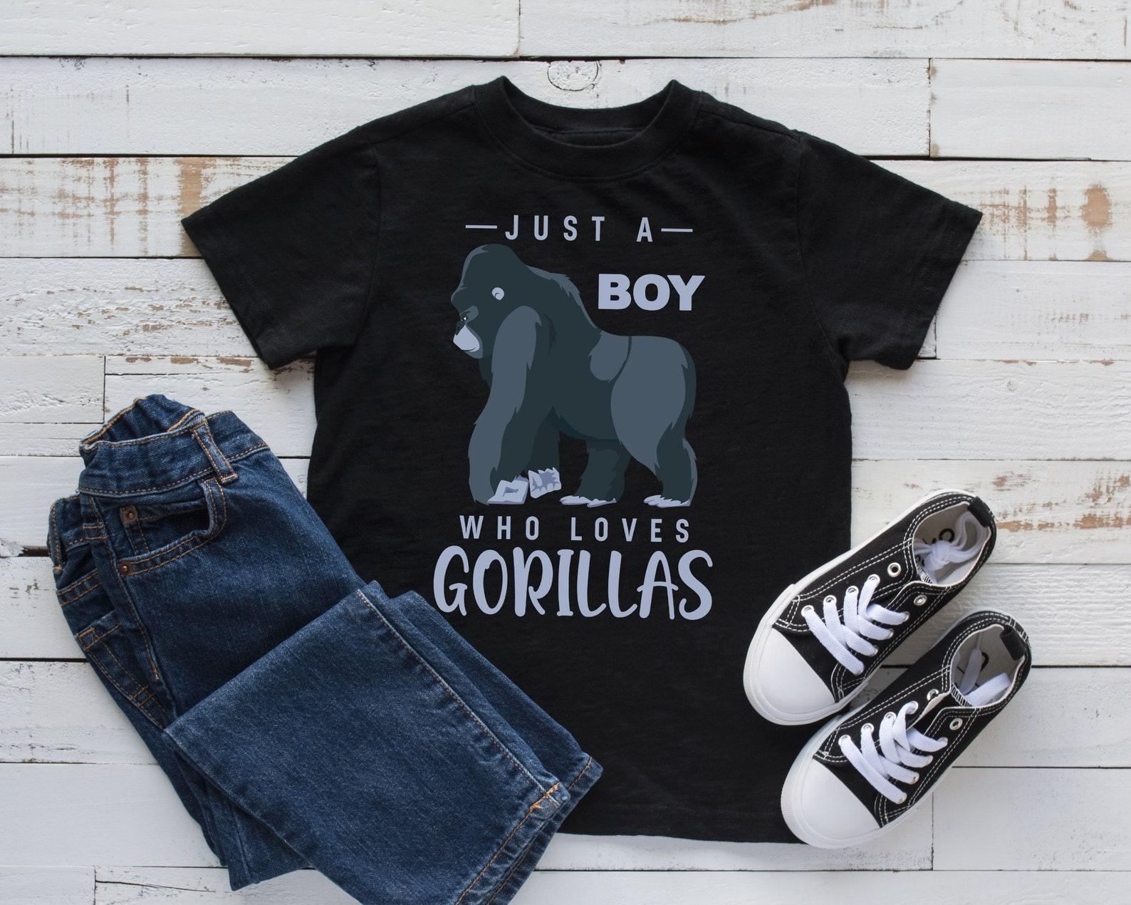 Boy Who Loves Gorillas T-Shirt, Boy Gorilla Tee, Tank Top, T-shirt, T-shirt,T-shirt, Kids Tee Apparel Gift M