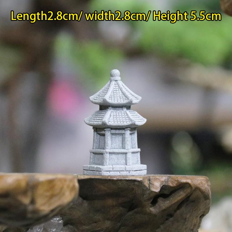 Vintage Zen Miniatyr Sand Stone Tower Pavilion Ornaments Lyktfigurer Japansk hage Bonsai Rockery Lanscaping Home Decor