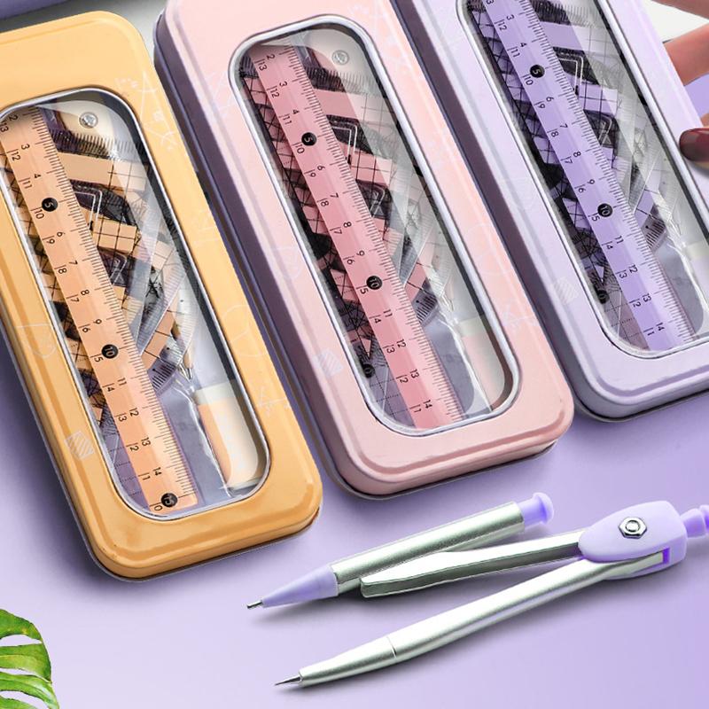 8-Piece Set Of Measuring Rules For Students Including Compass Measuring Angle Ruler Triangular Ruler Measuring And Drawing Compl
