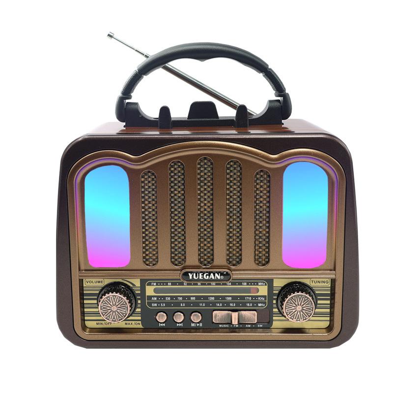 

Portable Vintage FM AM SW Radio Wireless RGB Light Bluetooth Speaker Rechageable Full Band Radios with Flashlight TF USB Slot коричневий