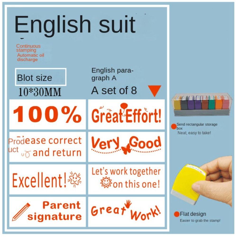 8pcs/set Commentary Positive Reviews Grading Stamp Time Saving Encouraging Comments Stamp  Reward
