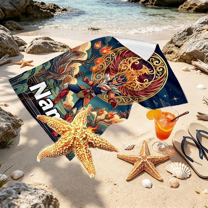 Custom Name Personalized Saint Seiya Print Beach Towel, for Trip Camping Beach Party Home Decor, Birthday Gift for Family & Friends