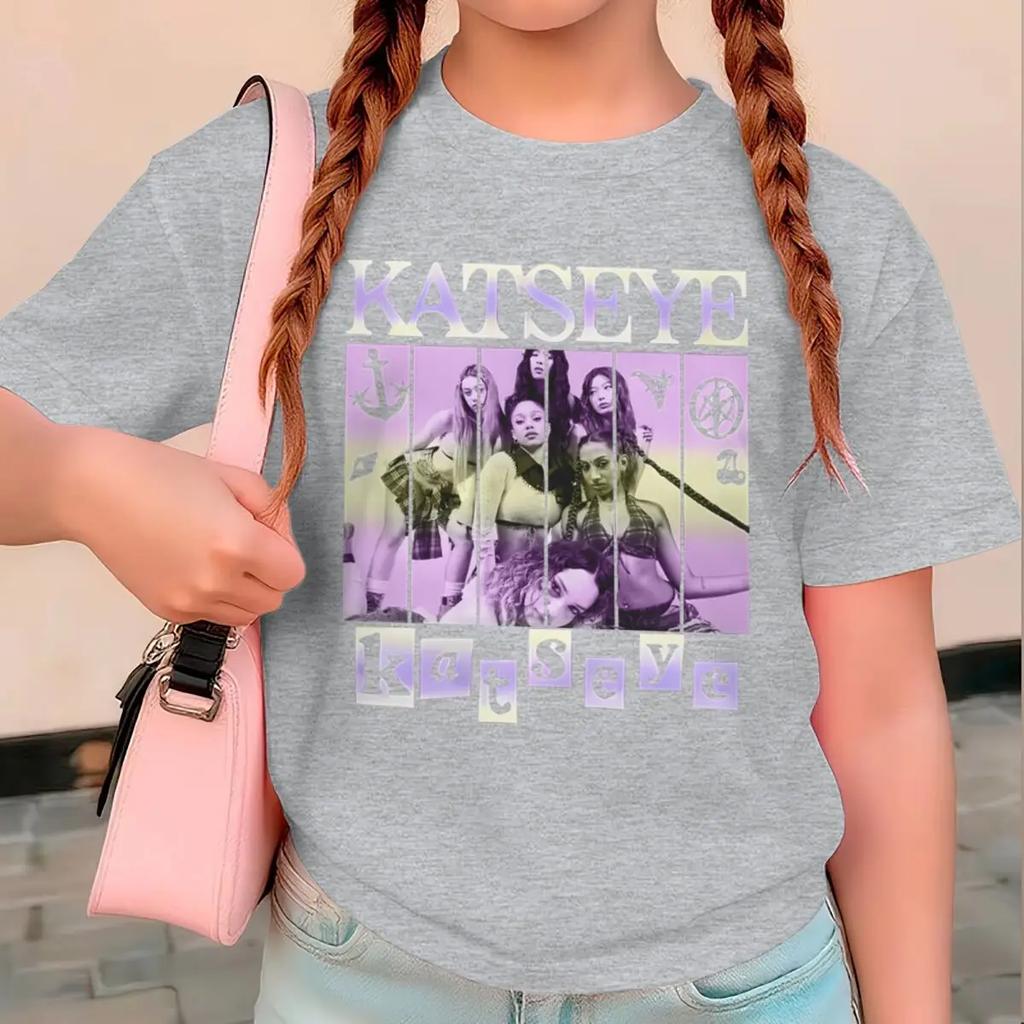 Katseye Print Mädchen T-Shirt Kleinkind Oberteil Sommer Kurzarm Oberteile Mädchen Gruppe Katseye Grafik T-Shirt Kinder Freizeit T-Shirt