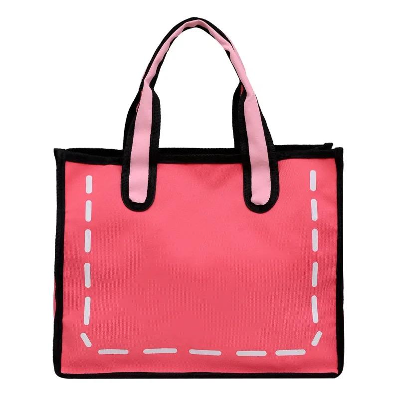 

1Pc Large Capacity Cute Shoulder Bag Portable Double Handle Handbag Simple Casual Shopping Bag 2D 3D Three-Dimensional Handbag