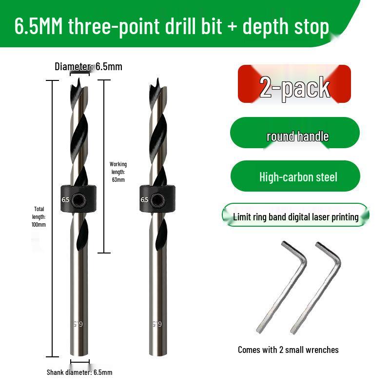 Carbon Steel Three-Point Twist Drill Bit for Hardwood and Enlargement - Compatible with Hand and Pillar Drills