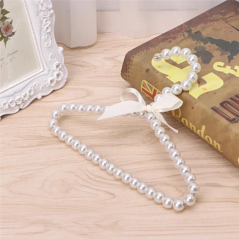 5pcs Baby Clothes Hanger Pearl Bow Rack Dog Hanger Plastic Pearl Bead Clothes Hangers Pet Cat Clothing Kid Hangers Organizer