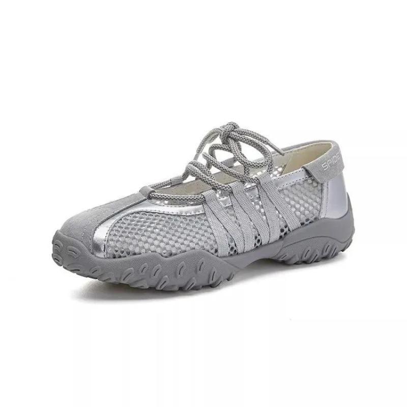 Zapatos de corte individual para mujer, verano, punta redonda, boca poco profunda, malla transpirable, zapatillas de caña baja