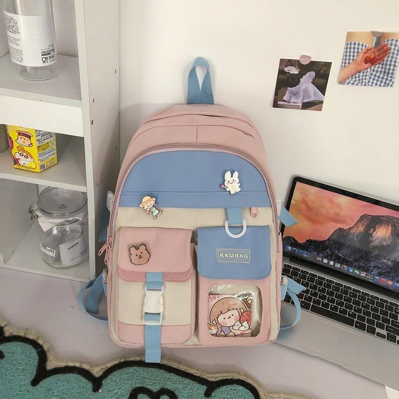 Rucksack Damen Kontrastfarbe Große Kapazität Nylon High School Schultasche Mode Mittelschüler Campus Rucksack Schultasche Mode