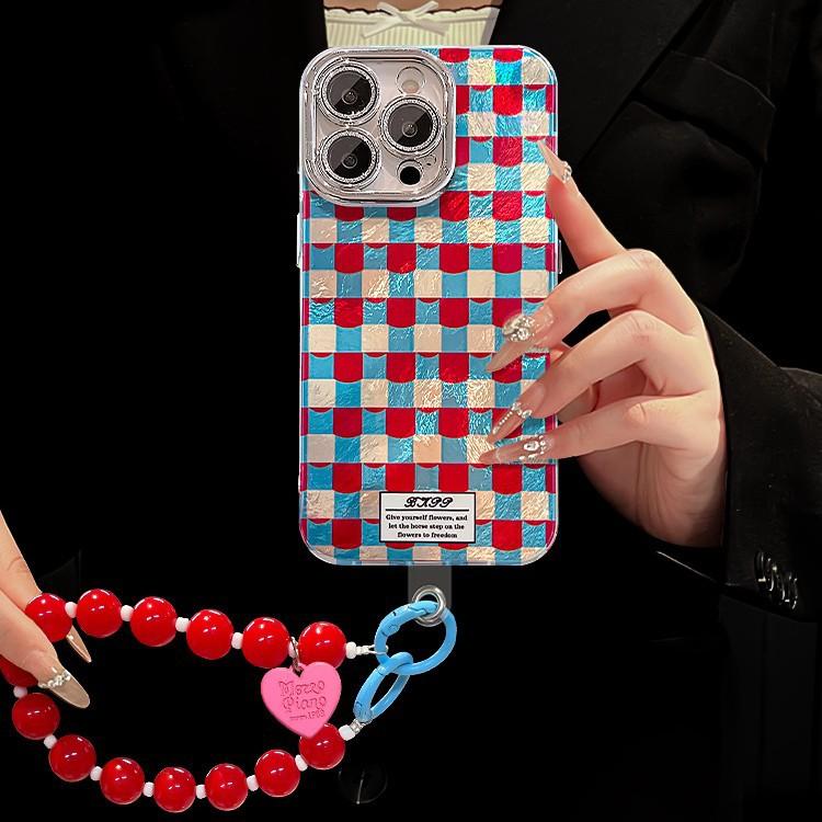 Red and blue plaid bracelet is suitable for Apple 13promax mobile phone case iphone16e glacier pattern 15 advanced sense 11.