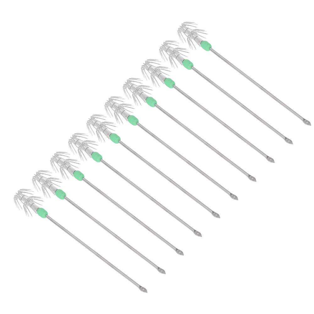 10PCS Double Layer Squid Fishing Jig Hook Long Handle Squid Hooks Squid Baits Hook  Squid Fishing