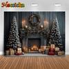 Mocsicka Christmas Tree Photography Background Gift Fireplace Home Wood Wall Decoration Baby Photo Backdrop Shooting Prop Studio