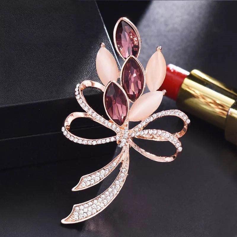 Korean Crystal Gemstone Flower Brooch Pin for Women's Clothing Accessories