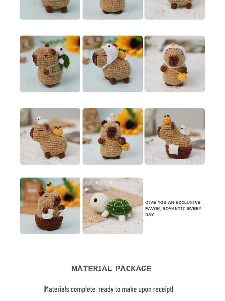 Handmade Capybara Crochet Kit: Beginner-Friendly DIY Wool Animal Pendant Set