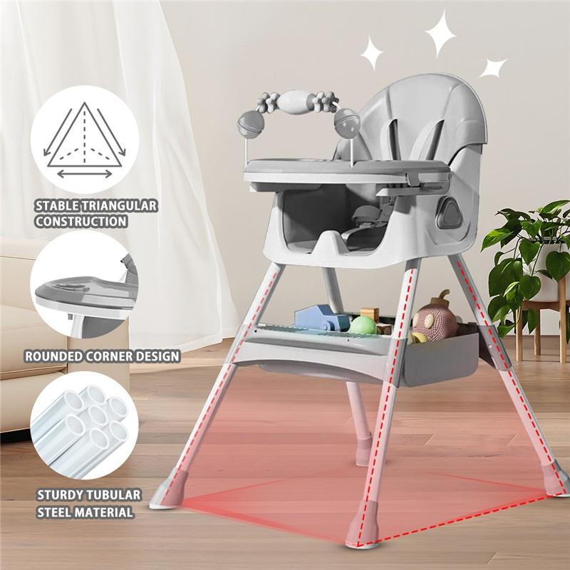 E500 Tragbarer Hochstuhl für Babys – Faltbares Design, Extra-Große Anti-Rutsch-Basis, Abnehmbare Spielzeugstange, Hygienisches Füttern