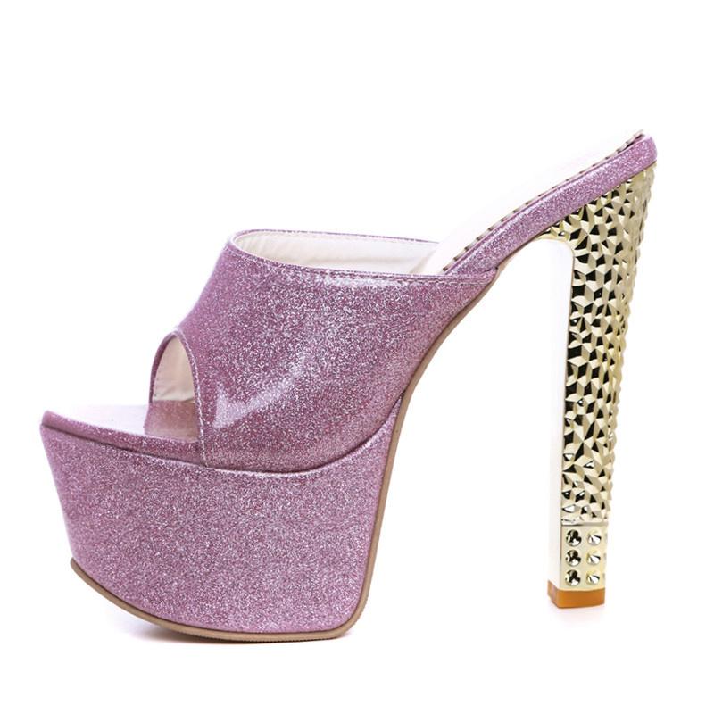 Sexy Slippers Women Summer Shoes Outdoor High Heels Platform Mules Ladies Luxury Designer Patent Golded Silver Sandals Lades