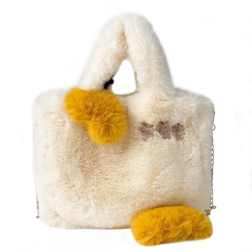 Cute ins cartoon plush bag handheld female bag 2025 winter new large-capacity foreign-style girl bag tide