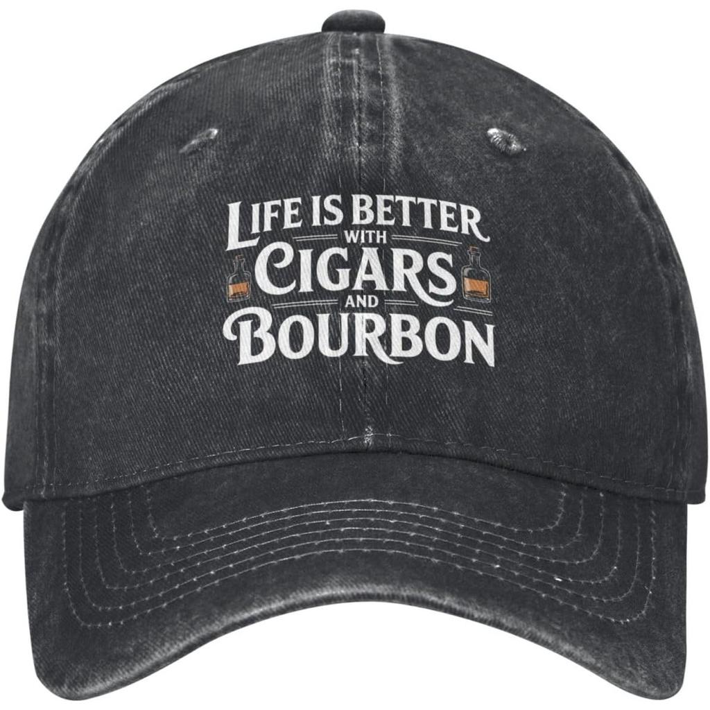 Life Is Better with Cigars and Bourbon Baseball Cap Cotton Dad Hat Casual Adjustable Gift