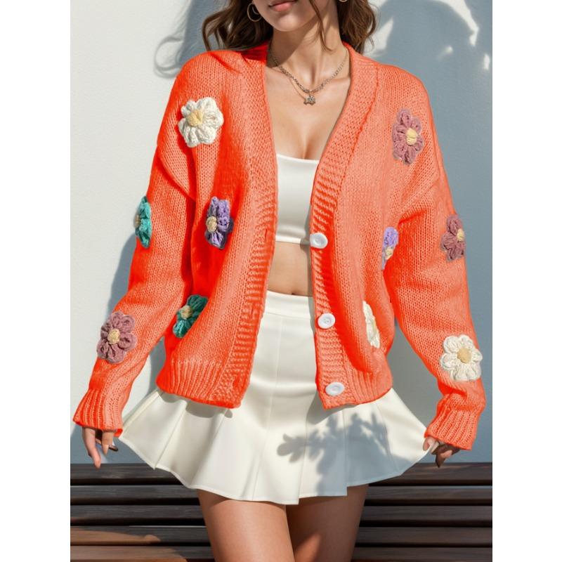 Women Floral Print Loose Long Sleeve Knit Casual Cardigan Sweater