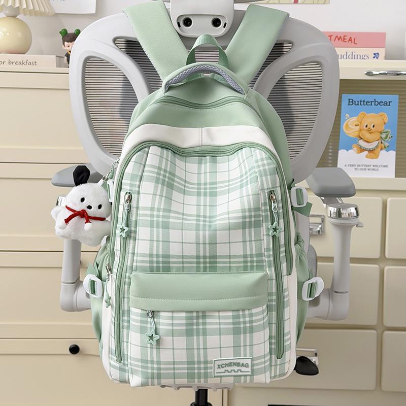Schoolbag1011 New Plaid Backpack, Student Schoolbag, Women's Large-capacity, Lightweight and Simple, Junior High School Student Shoulder Make-up Bag