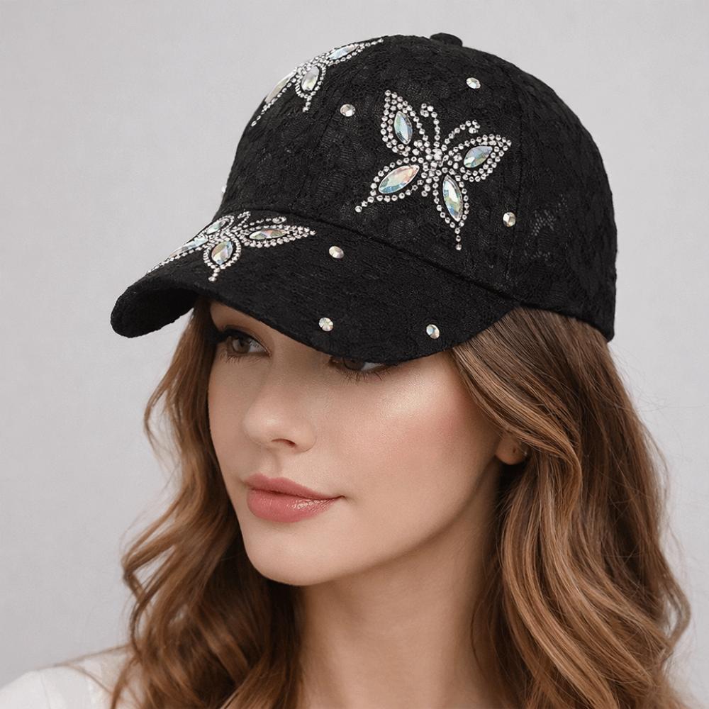 Rhinestone Visors Cap Butterfly Mesh Peaked Hat Fashion Flower Baseball Cap  Outdoor