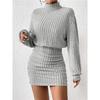 Sexy Bodycon Long Sleeve High Neck Ribbed Knit Dress