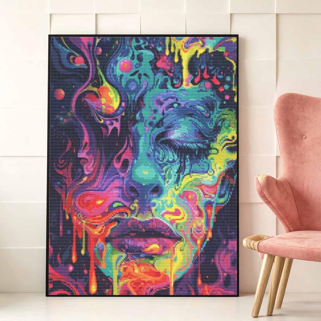 Creative Diamond Painting Kit for Adults DIY Psychedelic Face Rhinestone Picture Canvas for Leisure Craft Wall Art and Gift Making Fun Set