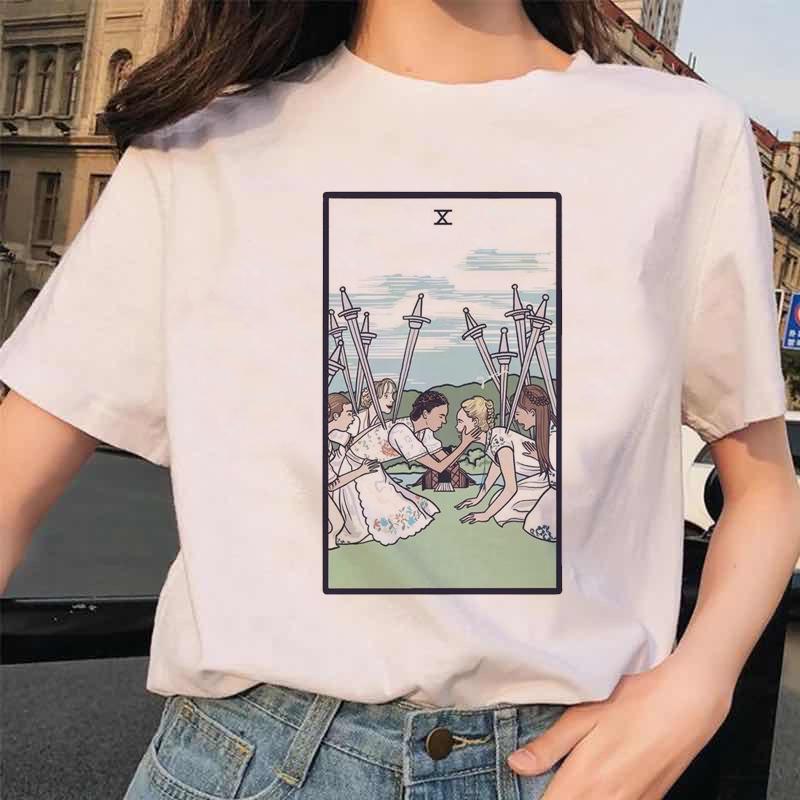 Ladies T Shirt Summer Clothes Tarot Cartoon Short Sleeve Top Simple Cute Print Fashion Cartoon Pattern T Shirt Ladies Clothes.